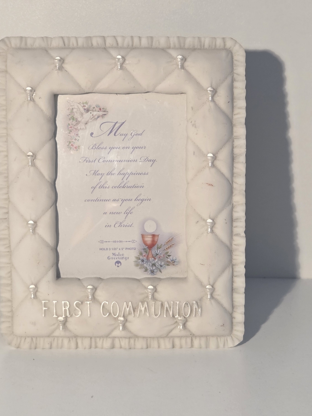 First Communion White Quilted Photo Frame